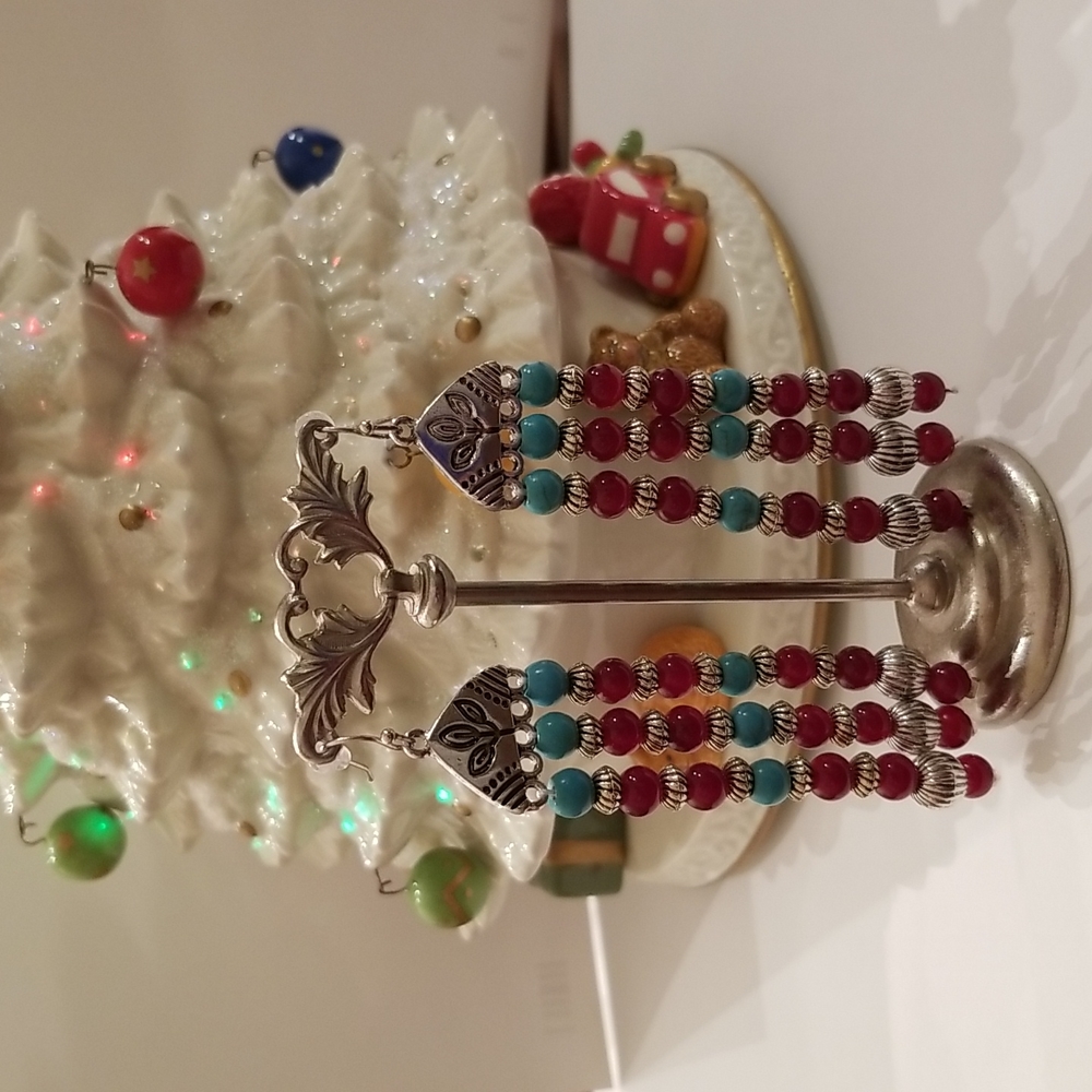Semi-Precious Gem Bead Drop Earrings
